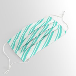 [ Thumbnail: Mint Cream and Turquoise Colored Lines Pattern Face Mask ]