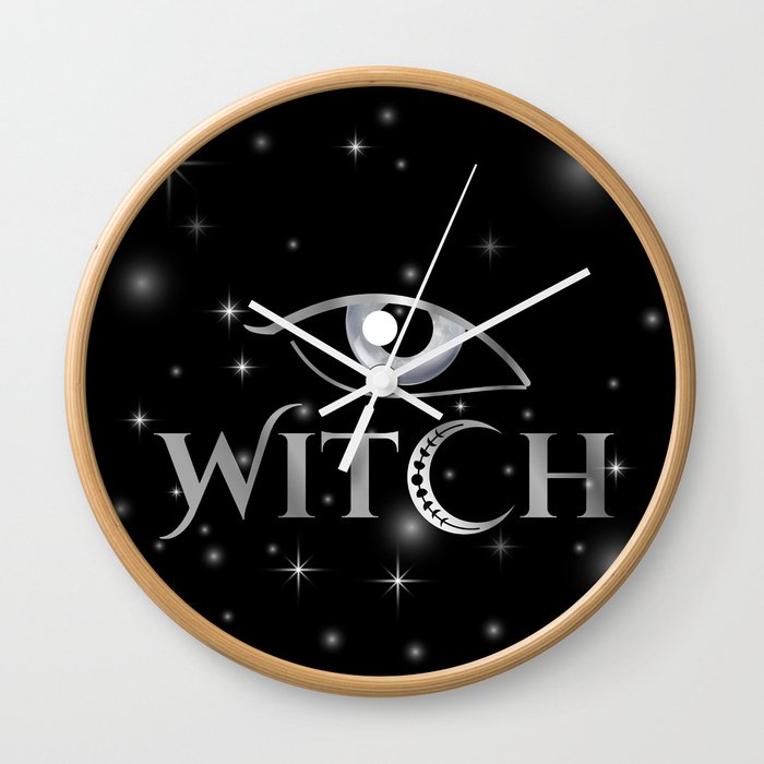 New World Order silver witch eyes with crescent moon	 Wall Clock