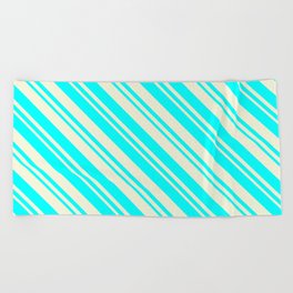 [ Thumbnail: Beige & Cyan Colored Pattern of Stripes Beach Towel ]