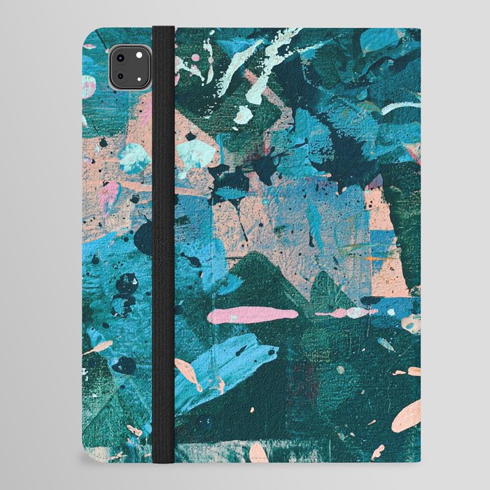 A Cause for Celebration: a colorful abstract design in blue, tan, and neon green by Alyssa Hamilton Art iPad Folio Case