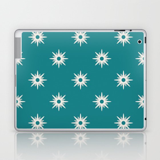 Blue atomic mid century white stars pattern Laptop & iPad Skin