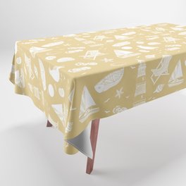Beige And White Summer Beach Elements Pattern Tablecloth
