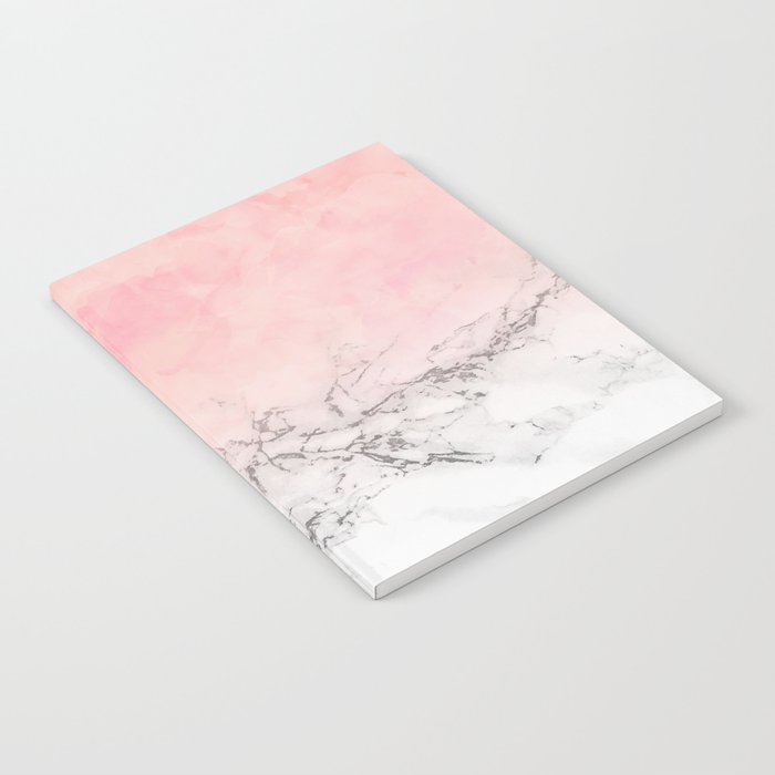 Modern blush pink watercolor ombre white marble Notebook
