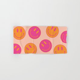 Large Pink and Orange Groovy Smiley Face Pattern - Retro Aesthetic  Hand & Bath Towel