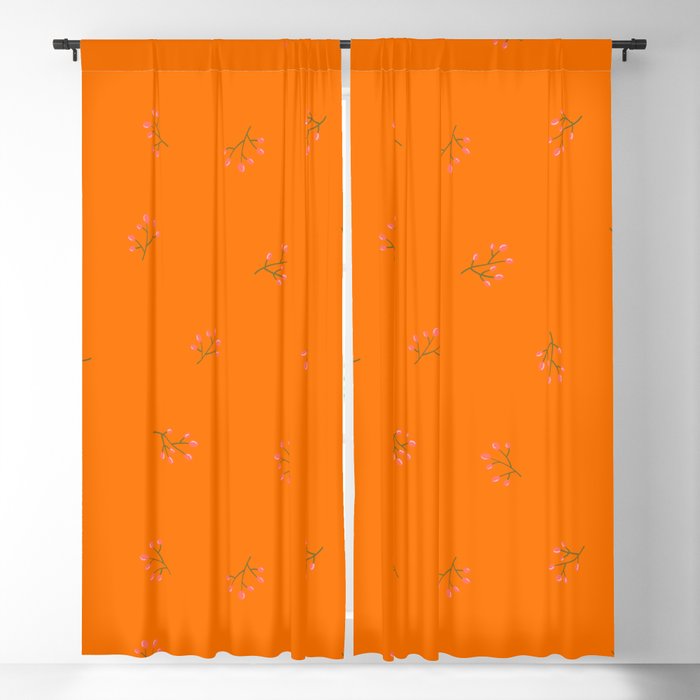 Branches With Red Berries Seamless Pattern on Orange Background Blackout Curtain