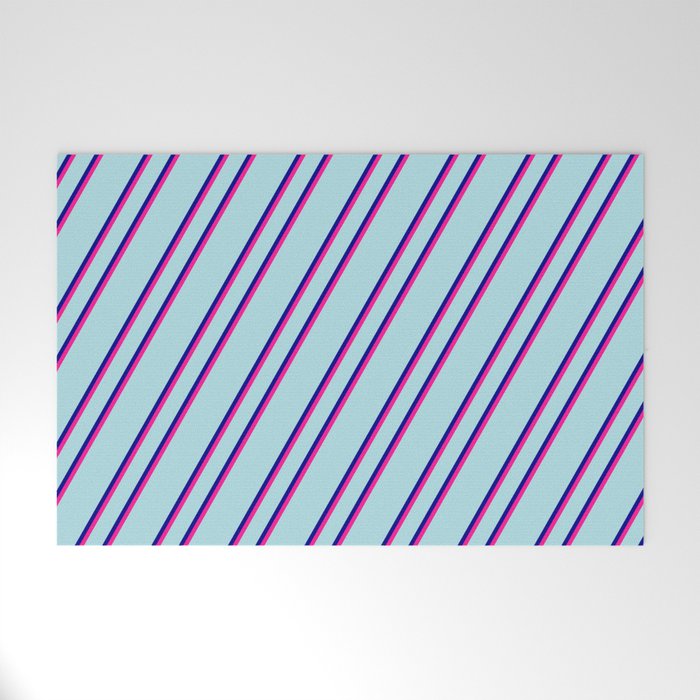 Powder Blue, Dark Blue, and Deep Pink Colored Stripes/Lines Pattern Welcome Mat