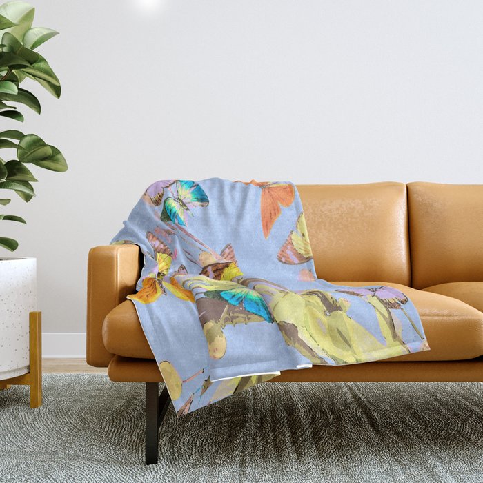 Playing butterflies on a summer day - lovely blue sky background - cheerful and happy #decor #societ Throw Blanket