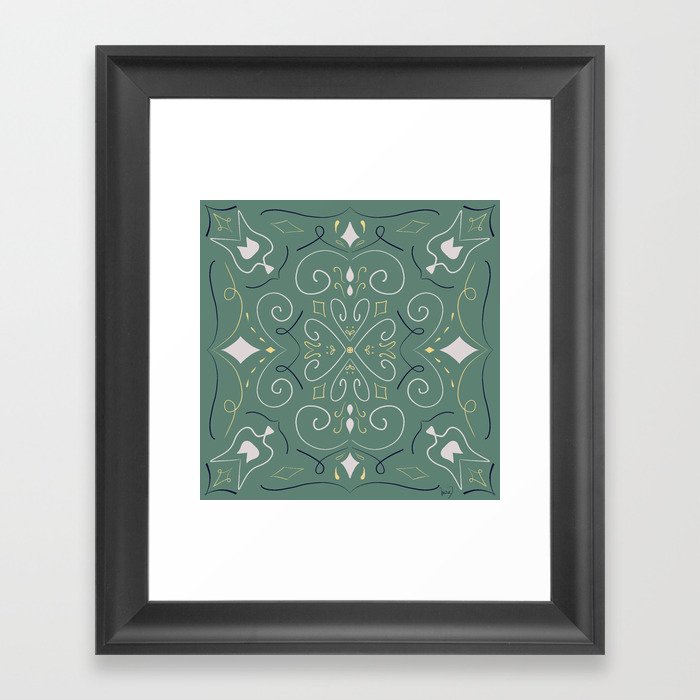 Green mandala vibe Framed Art Print