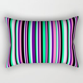 [ Thumbnail: Eye-catching Green, Lavender, Indigo, Hot Pink & Black Colored Lines/Stripes Pattern Rectangular Pillow ]