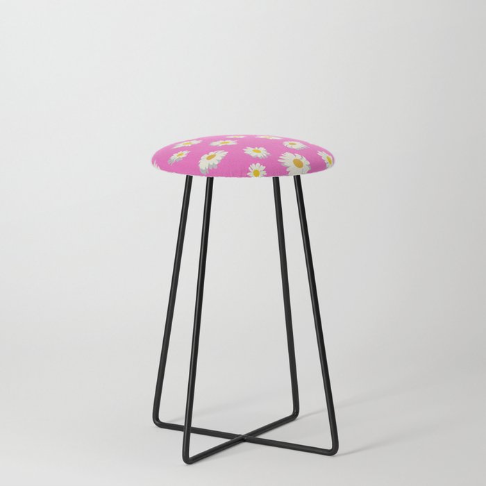 Daisy - Floral Art Pattern on Pink Counter Stool