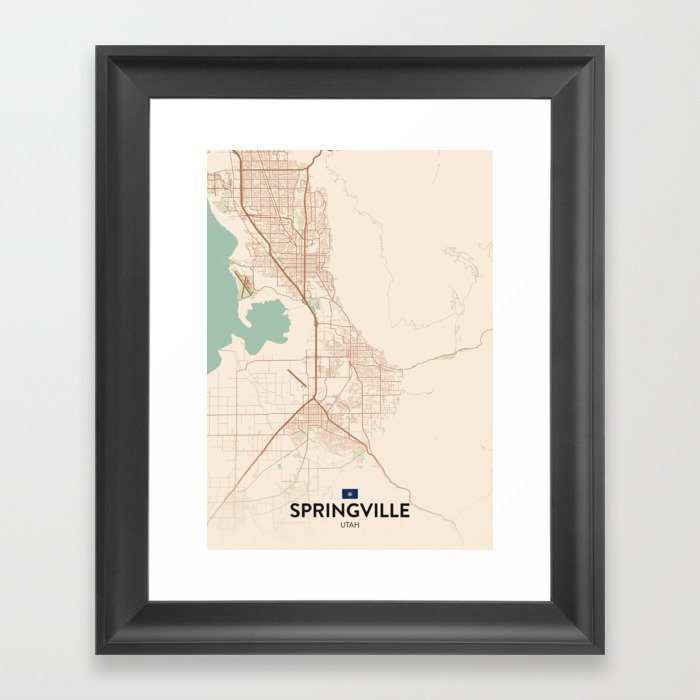 Springville, Utah, United States - Vintage City Map Framed Art Print