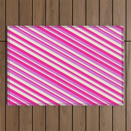 [ Thumbnail: Orchid, Beige & Deep Pink Colored Pattern of Stripes Outdoor Rug ]