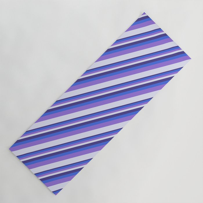 Dark Slate Blue, Royal Blue, Purple, and Lavender Colored Striped/Lined Pattern Yoga Mat