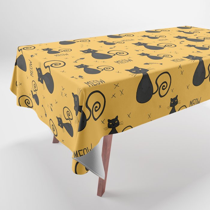 Bossy black cat and fish bones pattern Tablecloth