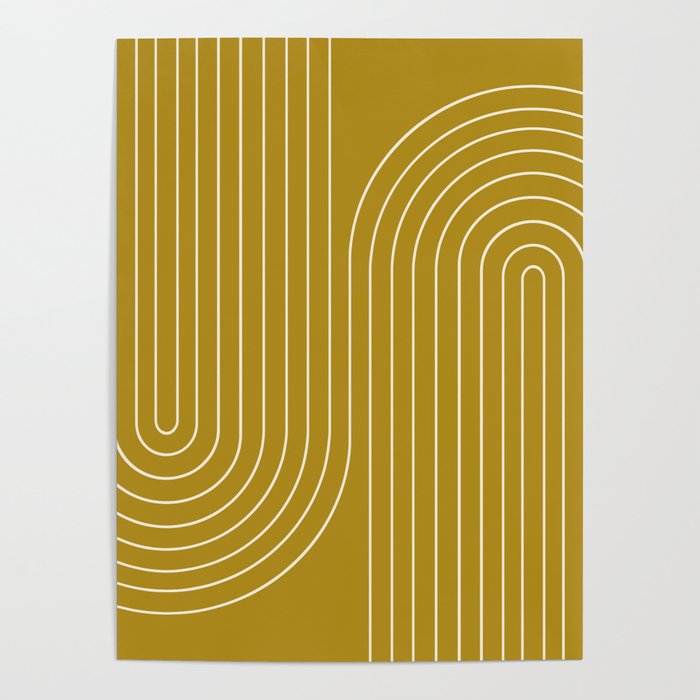 Minimal Line Curvature LXXVIII Golden Chartreuse Mid Century Modern Arch Abstract Poster