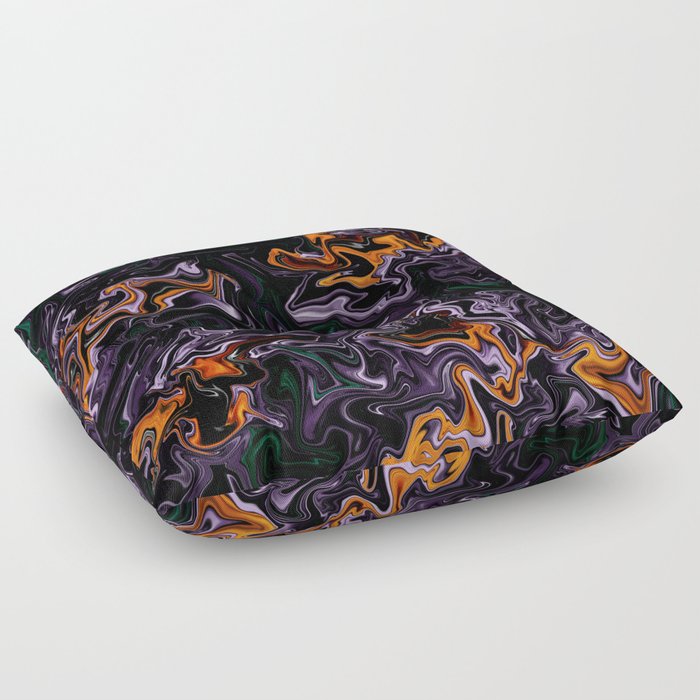 Dark purple and orange squiggles abstract art Floor Pillow