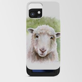 White Happy Sheep Watercolor Painting iPhone Card Case
