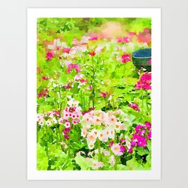 Japanese Primrose Art Print | Garden, Digital, Painting, Floral, Pinkandgreen, Pink, Primose, Watercolor 