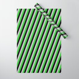[ Thumbnail: Grey, Lime Green & Black Colored Lines Pattern Wrapping Paper ]