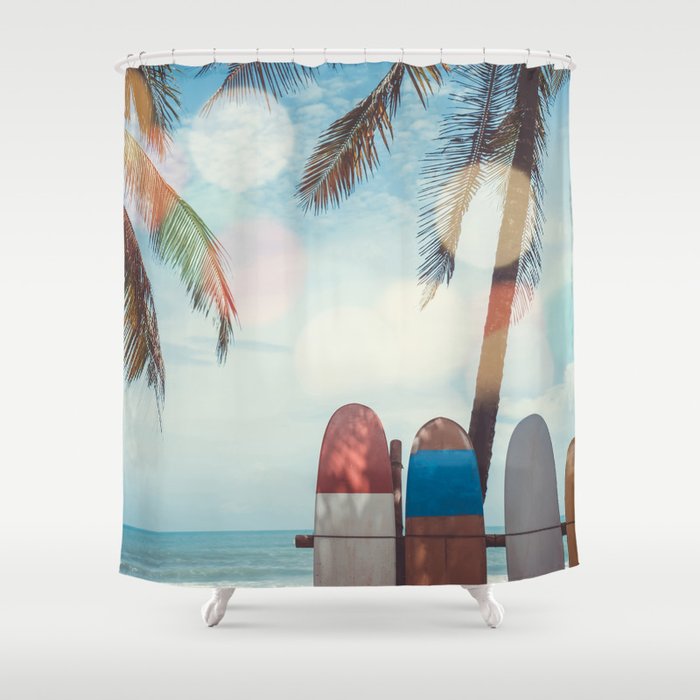 Surf Life Tropical Coastal Landscape Surfboard Scene Shower Curtain
