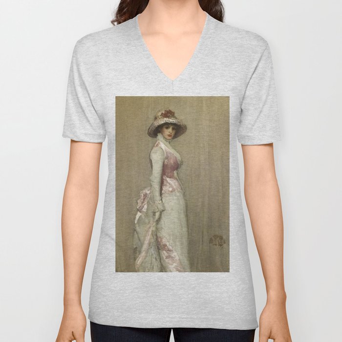 Harmony in Pink and Grey, Portrait of Lady Meux, 1881-1882 by James McNeill Whistler V Neck T Shirt