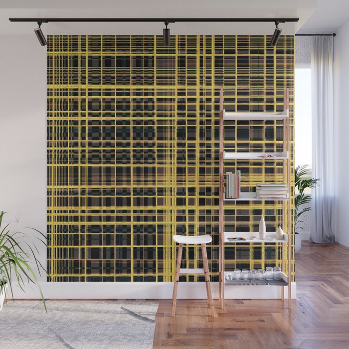 Yellow And Brown Check Optical illusion Pattern Wall Mural