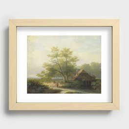 A Watermill in a Woody Landscape, Lodewijk Hendrik Arends, 1854 Recessed Framed Print