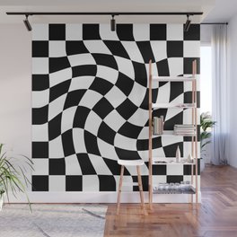 Large Checkerboard - Black & White - Swirl Wall Mural
