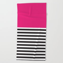 Hot Pink Magenta and Black and White Stripe Beach Towel