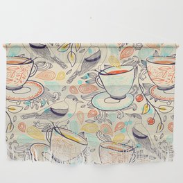 Birds, Flowers, and Tea Cups Pattern Wall Hanging