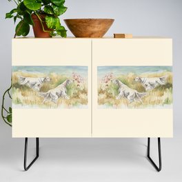 ENGLISH SETTERS in the field Hunting scene Credenza