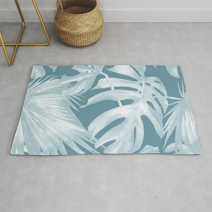 Teal Blue Tropical Palm Leaves Rug By Followmeinstead Society6 • maple leaf rag ft.