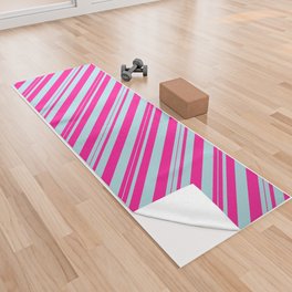 [ Thumbnail: Deep Pink & Powder Blue Colored Striped Pattern Yoga Towel ]