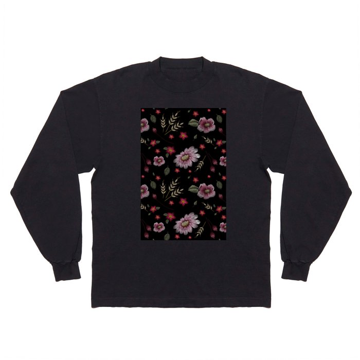 Embroidered Boho Floral Long Sleeve T Shirt