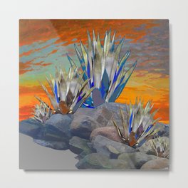 AGAVE CACTI DESERT SUNSET LANDSCAPE ART Metal Print | Grey, Pattern, Digital, Colored Pencil, Digital Manipulation, Desert, Desertart, Acrylic, Agaveart, Sunsets 
