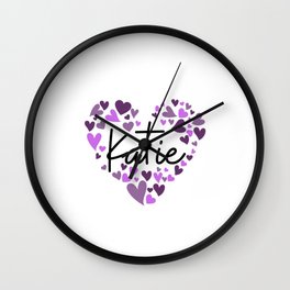 Katie, purple hearts Wall Clock