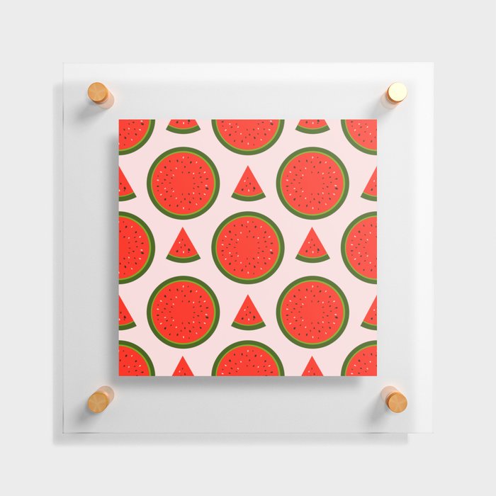 slices of red watermelon on a pink background Floating Acrylic Print