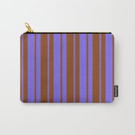 [ Thumbnail: Medium Slate Blue & Brown Colored Stripes/Lines Pattern Carry-All Pouch ]