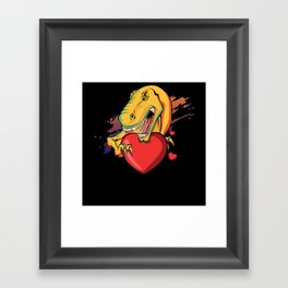 Kawaii Cute Dinosaur Raptor Roar Valentines Day Framed Art Print