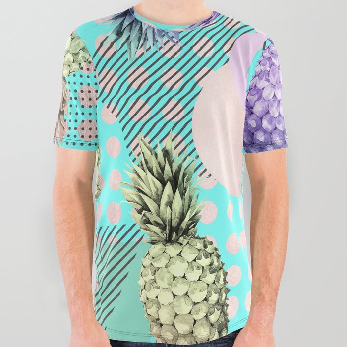 Pineapple Summer Rainbow Rose Gold All Over Graphic Tee