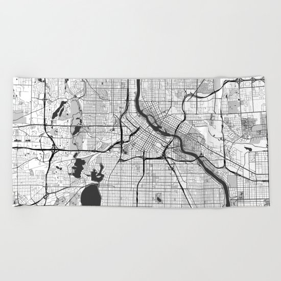 Minneapolis Map Gray Beach Towel