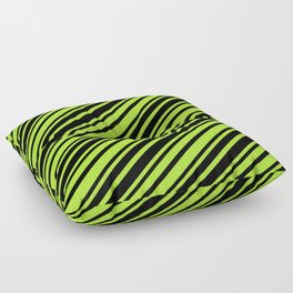 [ Thumbnail: Light Green & Black Colored Lined Pattern Floor Pillow ]