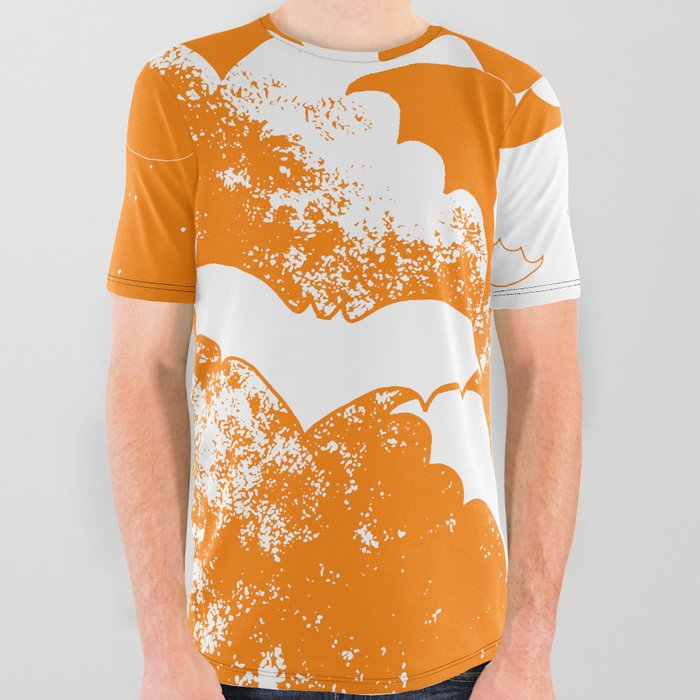 White Bats In Flight Orange  All Over Graphic Tee