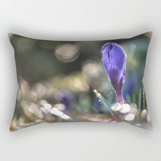 Blue Crocus at backlight- Flower Springflower Droplet Rectangular Pillow