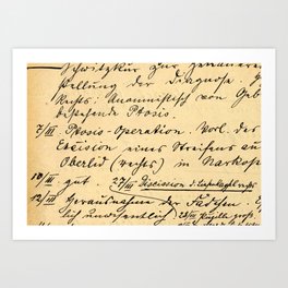 Part of old 19th century medical records, eyes hurt Art Print