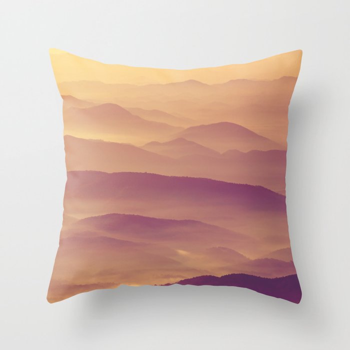 Sunset Rolling Foggy Hills Landscape Photograph Throw Pillow
