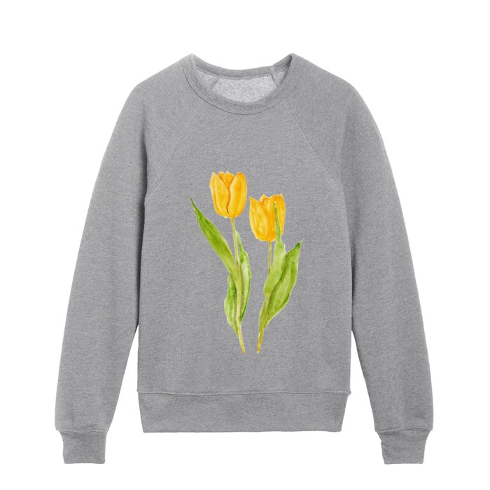 2 yellow tulips watercolor  Kids Crewneck