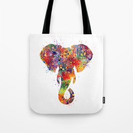 Elephant Head Art Colorful Watercolor Art Gift Animals Art Nature Art Wildlife Gift Tote Bag