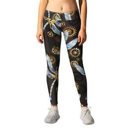 Steampunk Seamless with Mechanical Dragonflies Leggings