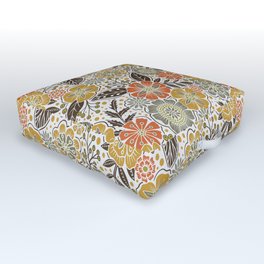 Retro 1970s Floral in Gold, Orange, Olive & Brown Outdoor Floor Cushion